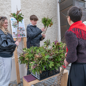 Palmsonntag Pfarre Kirchdorf an der KremsKath. Jungschar bot selbst gebundene Palmbuschen an, der Erlös ist fürs Jungscharlager