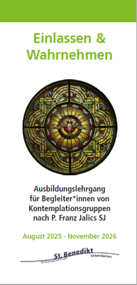 Cover Folder Einlassen & Wahrnehmen - Ausbildungslehrgang für Begleiter*innen von Kontemplationsgruppen