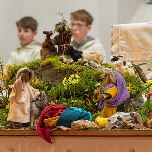 Krippe von Familie Jakober, hier Jesus mit dem Esel